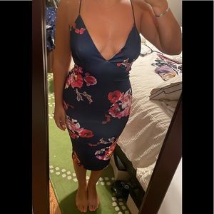 Navy Blue Bright Floral Dress